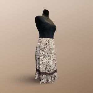 Boho Jaclyn Smith Cream and Brown A-Line Skirt Cottagecore Festival Hippie Tribe